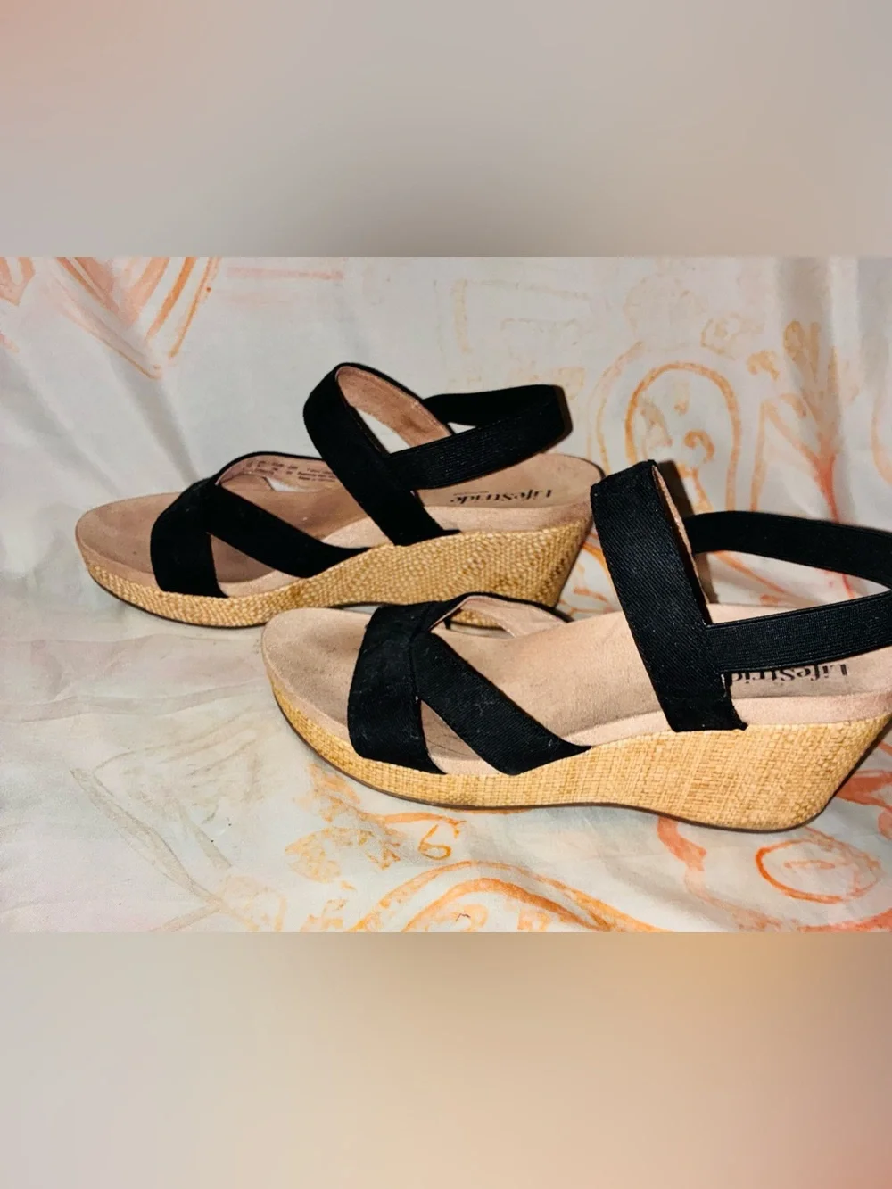 Life Stride Black Crisscross Wedge Sandals
